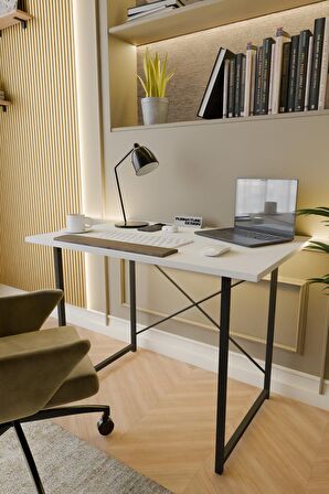 60x90 Çalışma Masası Metal Ayaklı Ders Çalışma Ofis Masası Beyaz