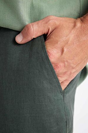 DeFacto %100 Keten Relax Fit Rahat Kesim Düz Paça Yazlık Pantolon C1117AX24SMKH498