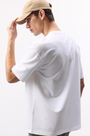DeFacto Oversize Geniş Kalıp Bisiklet Yaka Kısa Kollu Basic Düz Ağır Kumaş Tişört X3926AZ25SPWT34