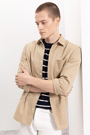 DeFacto Regular Fit Polo Yaka Gabardin Uzun Kollu Gömlek A5383AX24AUBG801