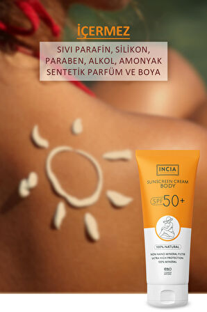 INCIA %100 Doğal Vücut Güneş Kremi Leke Karşıtı Mineral Filtreli Yüksek Koruma SPF50 UVA UVB 150 ml