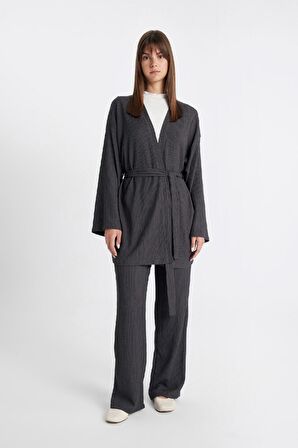 DeFacto Relax Fit Şal Yaka Kemerli Bürümcük Kimono Z8777AZ24SMAR193