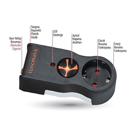 Tunçmatik Enerji Koruma Prizi Powersurge 1'li Siyah 525 JOULE (TSK5079)