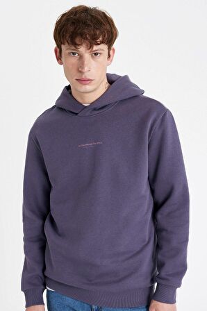 Regular Fit Kapüşonlu Yazı Baskılı Sweatshirt