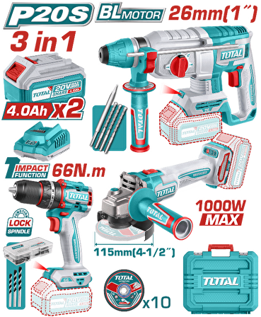 TOTAL 3 LÜ SET KIRICI DELİCİ-DARBELİ MATKAP TAŞLAMA TOSLI241198E