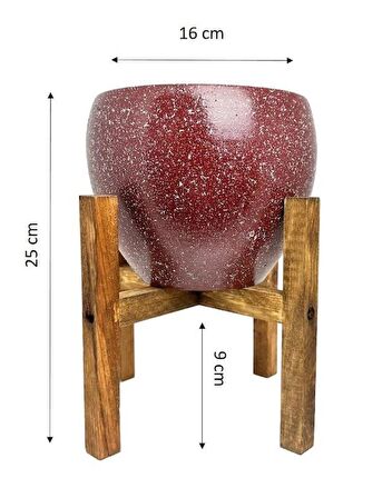 Ev Dekorasyon Bordo Granit Toprak Saksı Saksılık Salon Çiçeklik 4 Ayaklı - 15 CM