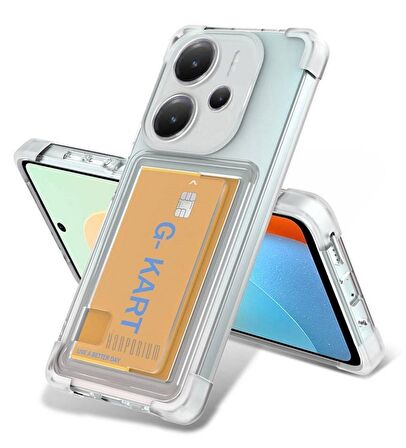 Redmi Note 14 Kılıf Darbe Emici Köşe Korumalı Kartlıklı Cüzdanlı Silikon Kapak - Şeffaf