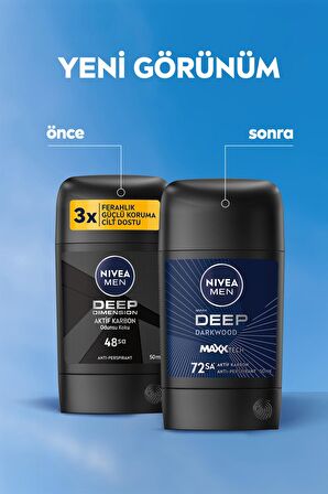 Nivea MEN Erkek Stick Deodorant Deep Dimension Aktif Karbon 50ml, 72 Saat Anti-perspirant Koruma