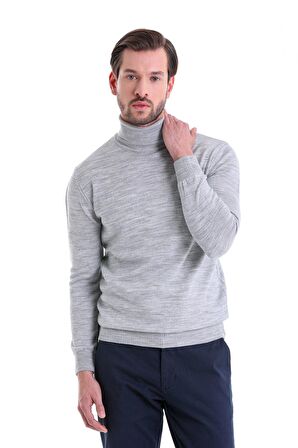 Gri Balıkçı Yaka Triko Kazak | XL