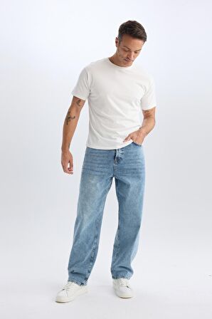 DeFacto Baggy Fit Geniş Kalıp Normal Bel Geniş Paça Jean Yıkamalı Pantolon B3926AX24AUNM39