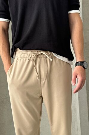 HYMAN Erkek Beli Lastikli Rahat Kalıp Kumaş Pantolon