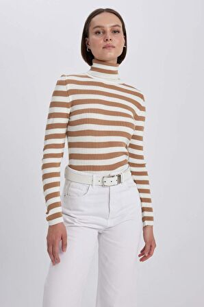 DeFacto Slim Fit Çizgili Balıkçı Yaka Kazak A2059AX23AUBN268