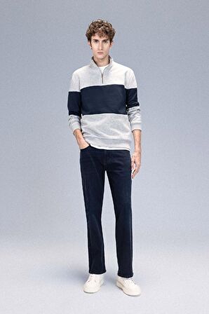 DeFacto Comfort Regular Fit Rahat Kalıp Dik Yaka Fermuarlı Çizgili Kalın Sweatshirt D2401AX24AUGR389