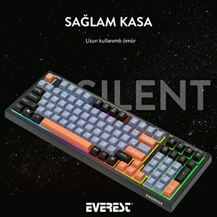 Everest KB-98 SILENT Siyah/Gri/Turuncu SESSİZ Rainbow Q Membrane Oyuncu Klavyesi