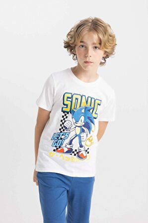 DeFacto Erkek Çocuk Sonic the Hedgehog Kısa Kollu Şortlu Pijama Takımı C5508A824SMWT34