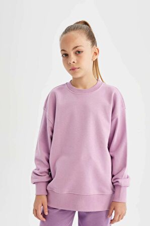 DeFacto Kız Çocuk Relax Fit Bisiklet Yaka Basic Okul Sweatshirt A2797A824AUPR61