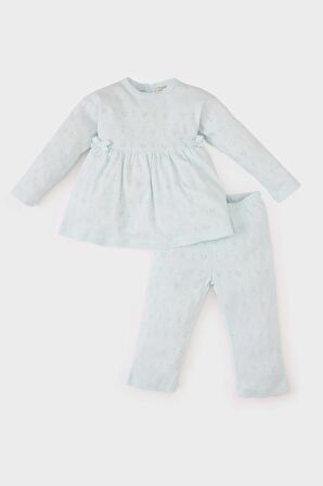 Kız Bebek Pijama Takımı Ribana Uzun Kollu Üst Beli Lastikli Uzun Alt