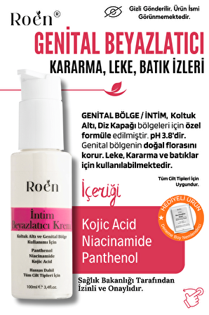 Roen Genital Bölge Beyazlatıcı Krem, Kojik Asit & Niacinamide İçerikli İntim Beyazlatıcı Krem 100 ml