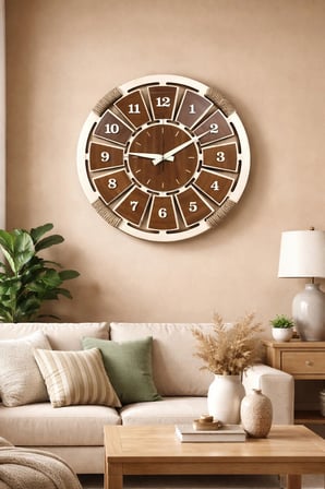 Fosforlu Ahşap Analog Duvar Saati Akça Renk (GECE PARLAYAN)