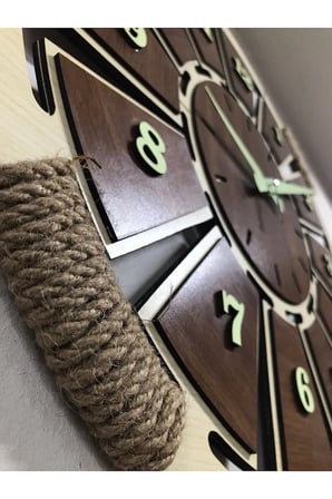 Fosforlu Ahşap Analog Duvar Saati Akça Renk (GECE PARLAYAN)