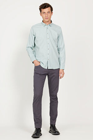 Slim Fit Dar Kesim Düğmeli Yaka Flanel Oduncu Gömlek