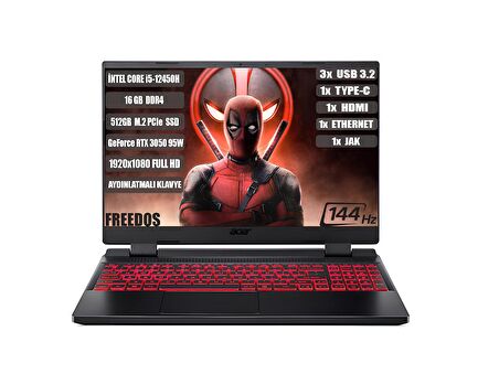 Acer Nitro 5 AN515-58 I5-12450H 16 GB 512 GB SSD RTX3050-4 GB 15.6" IPS Fhd 144 Hz Freedos NH.QFJEY.007+165