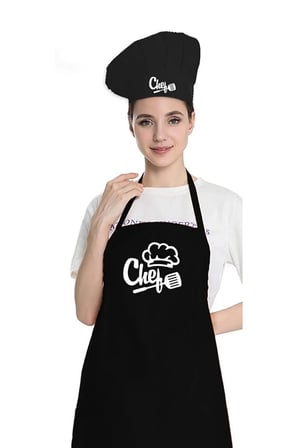 Siyah Chef Aşçı Şapkalı Mutfak Önlüğü