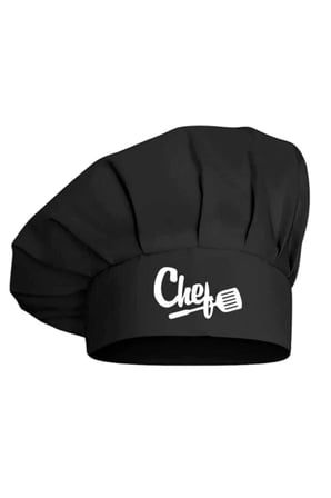 Siyah Chef Aşçı Şapkalı Mutfak Önlüğü