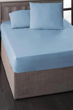 MORE  HOME ÇİFT KİŞİLİK LASTİKLİ ÇARŞAF SETİ + 2 YASTIK KILIFI 180x200 Mavi