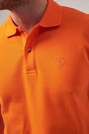 Ds Damat Regular Fit Turuncu Pike Dokulu %100 Pamuk Kıvrılmaz Polo Yaka Nakışlı T-Shirt 4HC14ORT51000 4HC14ORT51000