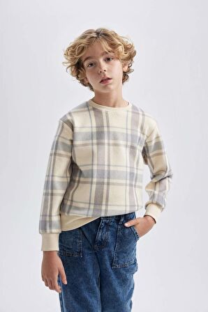 DeFacto Erkek Çocuk Bisiklet Yaka Desenli Flanel Sweatshirt B5390A823WNBG387