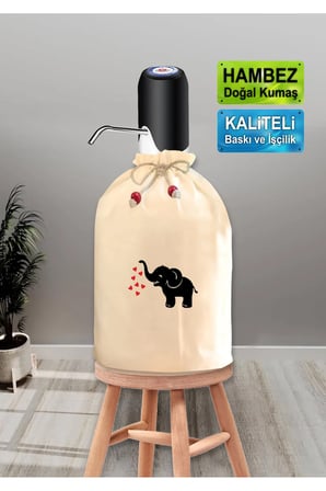 Siyah Fil Ve Kalp Baskılı Damacana Kılıfı