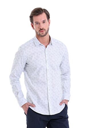 Mint Slim Fit Floral Desenli Gömlek | S