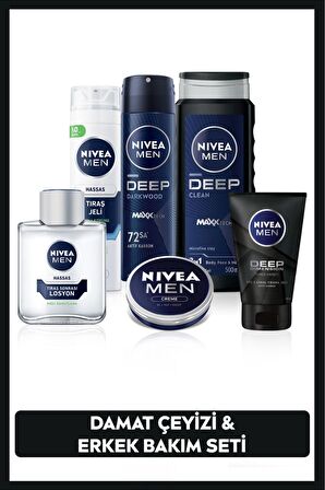 Nivea MEN Erkek Damat Çeyiz Seti, Deodorant, Tıraş Jeli ve Losyonu, Temizleme Jeli, Krem, Duş Jeli 500ml