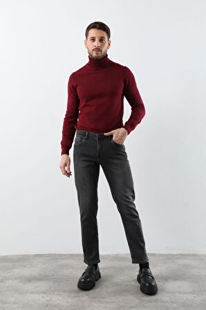 Erkek Likralı Straight Fit Jean Pantolon Siyah