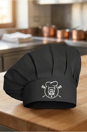 Mrs Chef Baskılı Ayarlanabilir Cırtlı Siyah Aşçı Şapkası