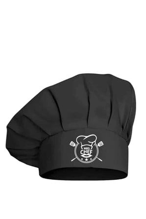 Mrs Chef Baskılı Ayarlanabilir Cırtlı Siyah Aşçı Şapkası