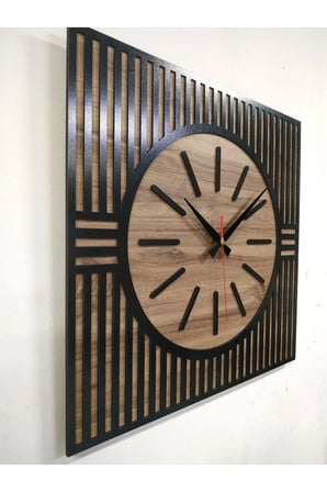 Lüks Modern Dekoratif Kare Ahşap Duvar Saati