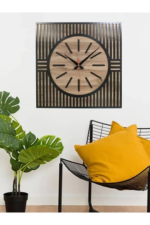 Lüks Modern Dekoratif Kare Ahşap Duvar Saati