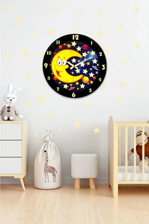 Fosforlu Çocuk Odası Duvar Saati / Dijital Baskı / 48 Cm