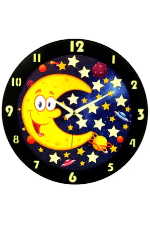 Fosforlu Çocuk Odası Duvar Saati / Dijital Baskı / 48 Cm