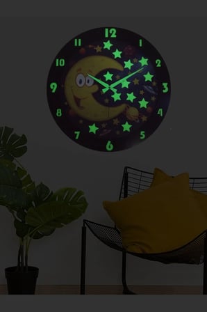 Fosforlu Çocuk Odası Duvar Saati / Dijital Baskı / 48 Cm