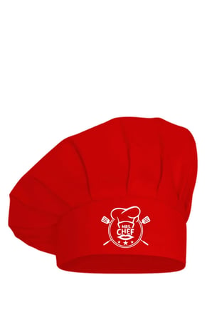 Mrs Chef Baskılı Ayarlanabilir Cırtlı Kırmızı Aşçı Şapkası