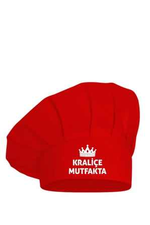 Kraliçe Mutfakta Baskılı Ayarlanabilir Cırtlı Kırmızı Aşçı Şapkası