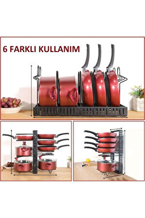 Tencere Ve Tava Düzenleyici Dolap Içi-dışı 10 Katlı Yükseklik Ayarlanabilir Raf 6 Farklı Kullanım