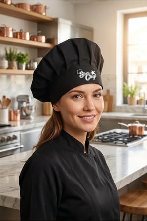 Şef Aşçı Şapkası, Mantar Kep Siyah Star Chef Baskılı