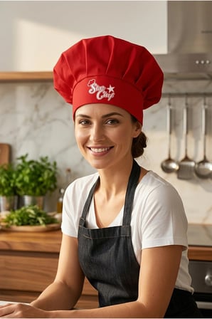 Şef Aşçı Şapkası, Mantar Kep Kırmızı Star Chef Baskılı