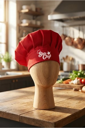 Şef Aşçı Şapkası, Mantar Kep Kırmızı Star Chef Baskılı