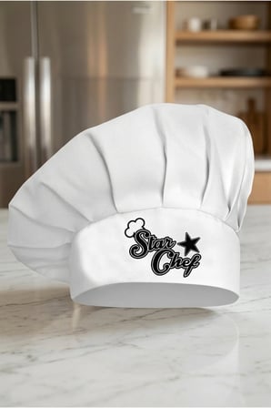 Aşçı Şapkası, Mantar Kep Beyaz Star Chef Baskılı