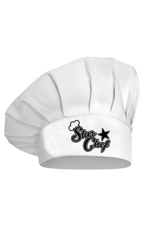 Aşçı Şapkası, Mantar Kep Beyaz Star Chef Baskılı